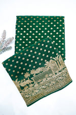 Pine Green Booti Crepe  Handwoven Banarasi Saree