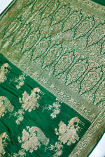 Pine Green Booti Crepe  Handwoven Banarasi Saree
