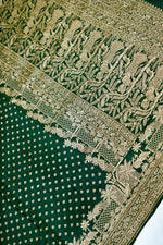 Pine Green Booti Crepe  Handwoven Banarasi Saree