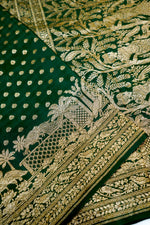 Pine Green Booti Crepe  Handwoven Banarasi Saree
