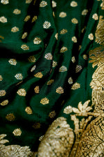 Pine Green Booti Crepe  Handwoven Banarasi Saree