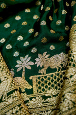 Pine Green Booti Crepe  Handwoven Banarasi Saree