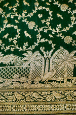 Pine Green Booti Crepe  Handwoven Banarasi Saree