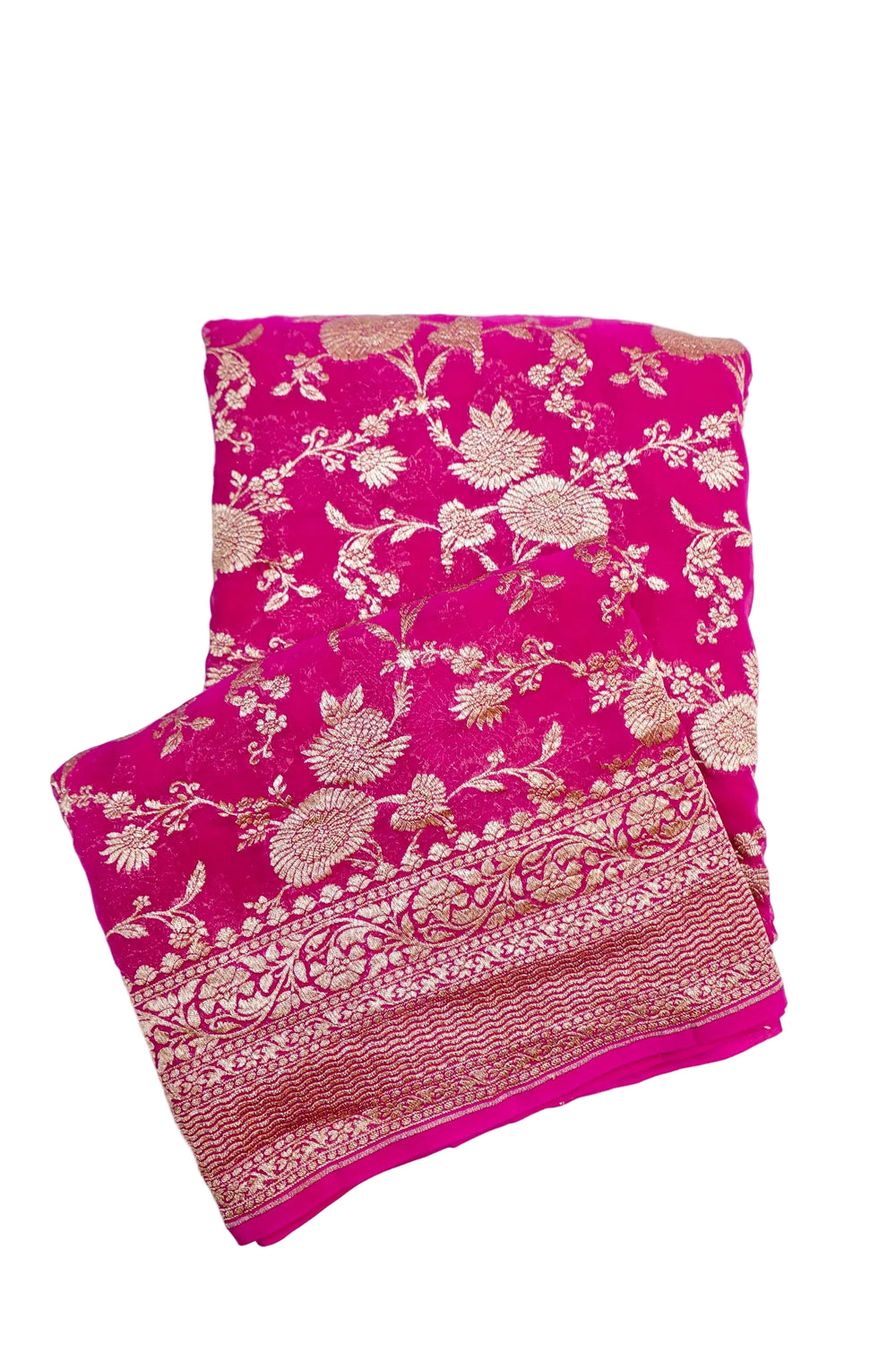 Magenta Pink Jaal Crepe  Handwoven Banarasi Saree