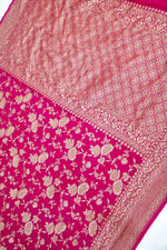 Magenta Pink Jaal Crepe  Handwoven Banarasi Saree