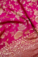 Magenta Pink Jaal Crepe  Handwoven Banarasi Saree