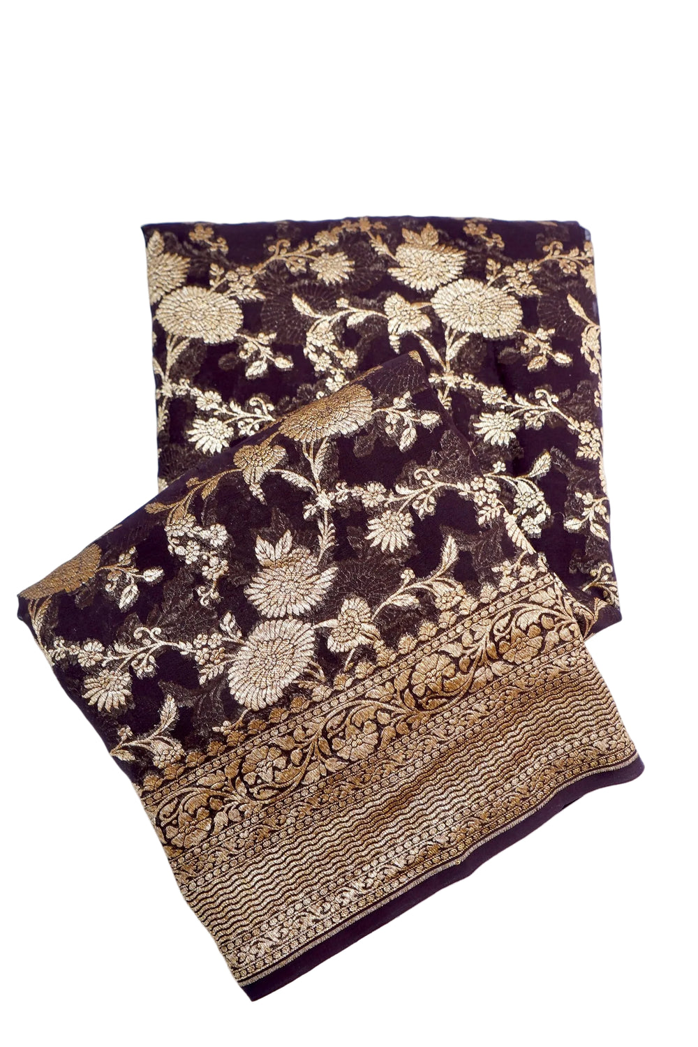 Wine Purple Jaal Georgette Khaddi  Handwoven Banarasi Saree