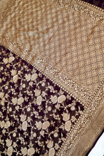 Wine Purple Jaal Georgette Khaddi  Handwoven Banarasi Saree