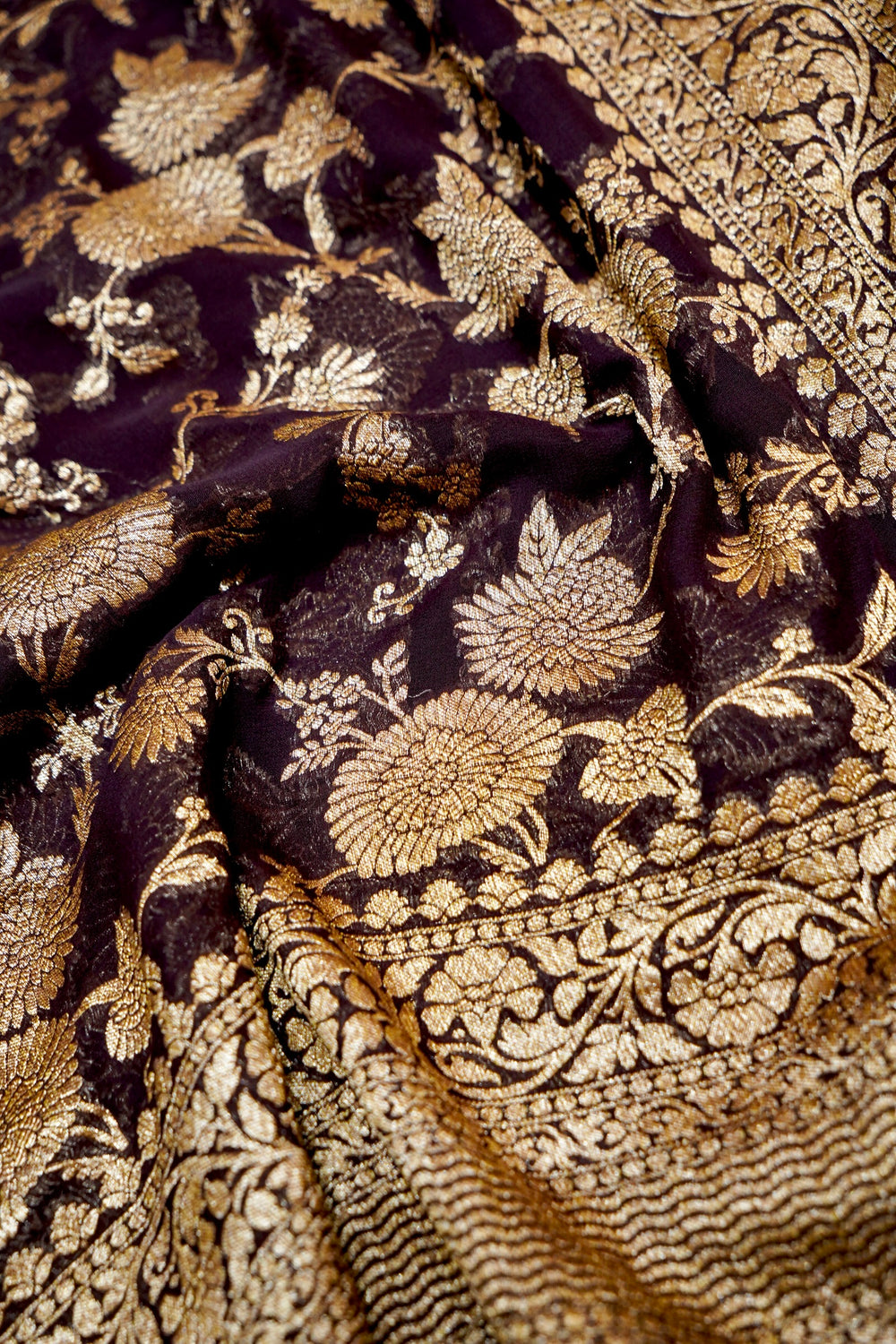 Wine Purple Jaal Georgette Khaddi  Handwoven Banarasi Saree