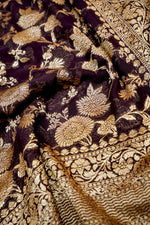 Wine Purple Jaal Georgette Khaddi  Handwoven Banarasi Saree
