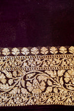 Wine Purple Jaal Georgette Khaddi  Handwoven Banarasi Saree