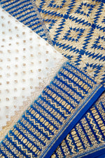 Snow White Booti Crepe  Handwoven Banarasi Saree