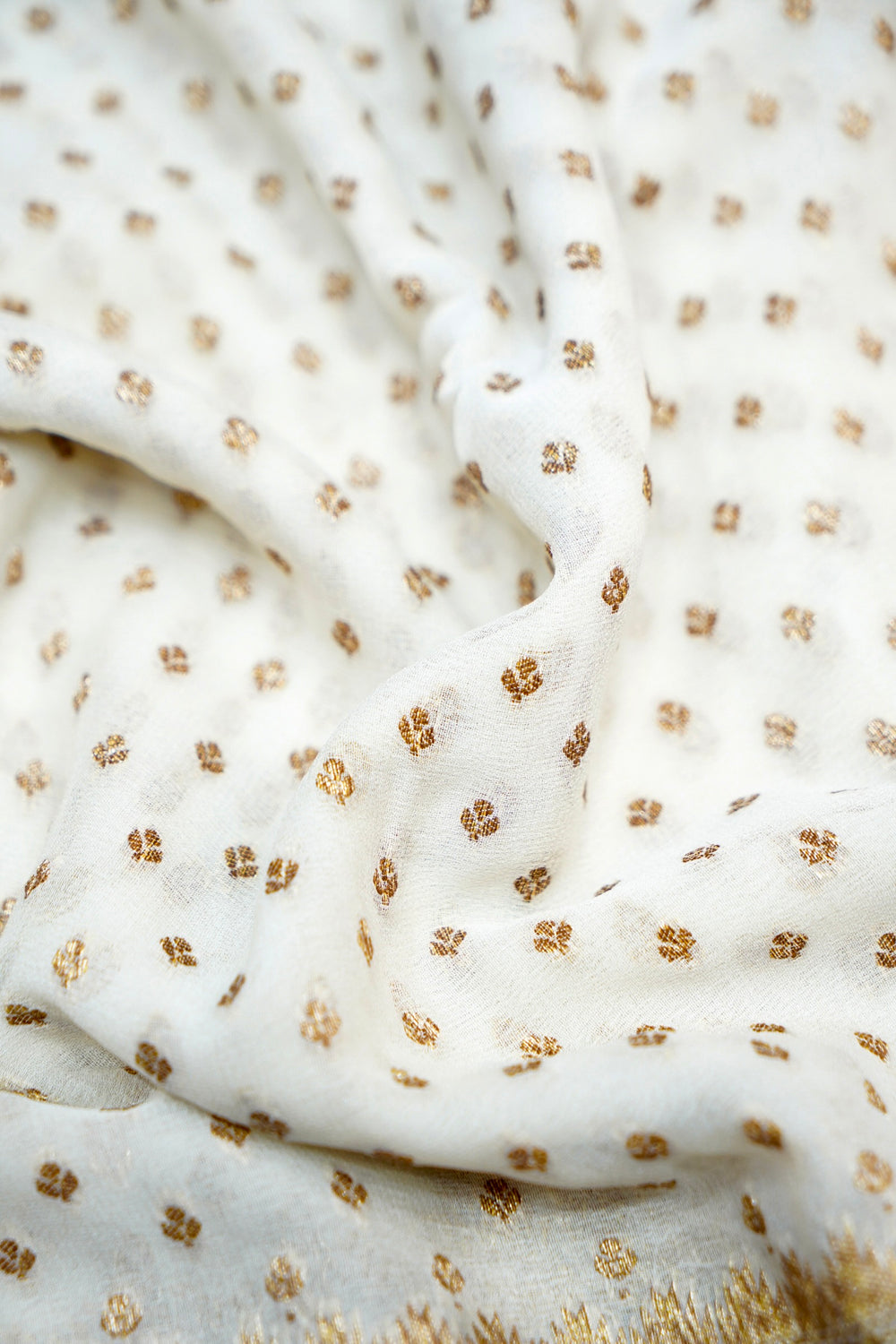 Snow White Booti Crepe  Handwoven Banarasi Saree