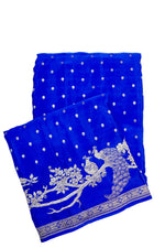 Pulse Blue Booti Crepe  Handwoven Banarasi Saree