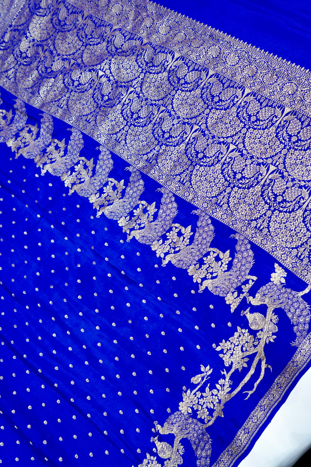 Pulse Blue Booti Crepe  Handwoven Banarasi Saree