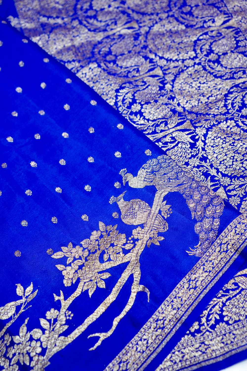 Pulse Blue Booti Crepe  Handwoven Banarasi Saree