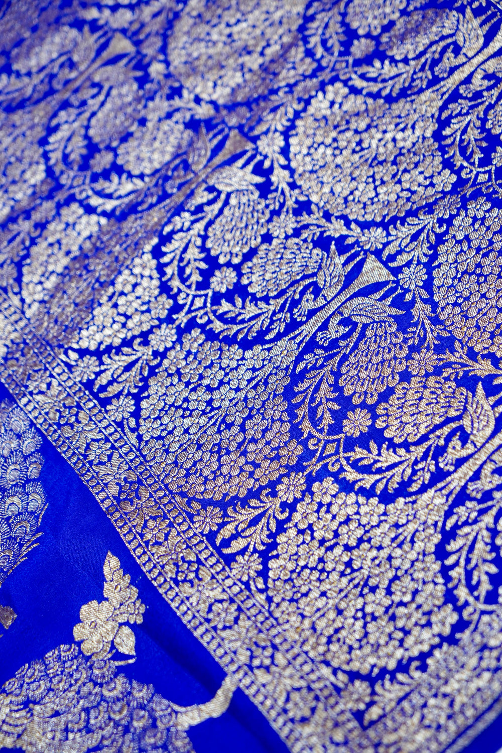 Pulse Blue Booti Crepe  Handwoven Banarasi Saree