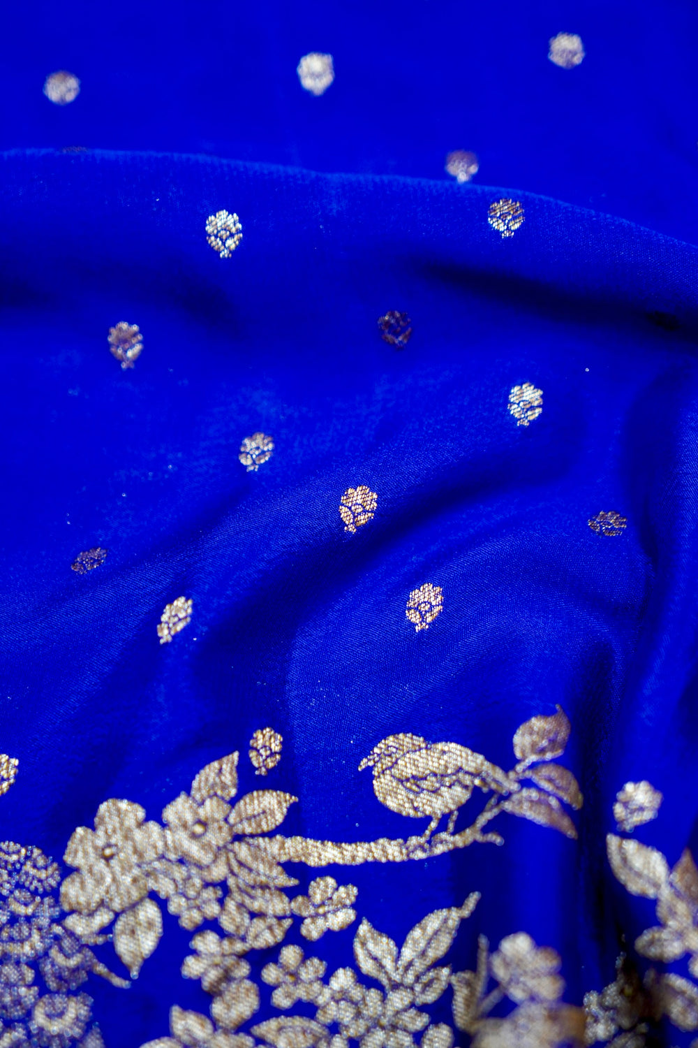 Pulse Blue Booti Crepe  Handwoven Banarasi Saree