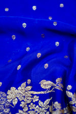 Pulse Blue Booti Crepe  Handwoven Banarasi Saree