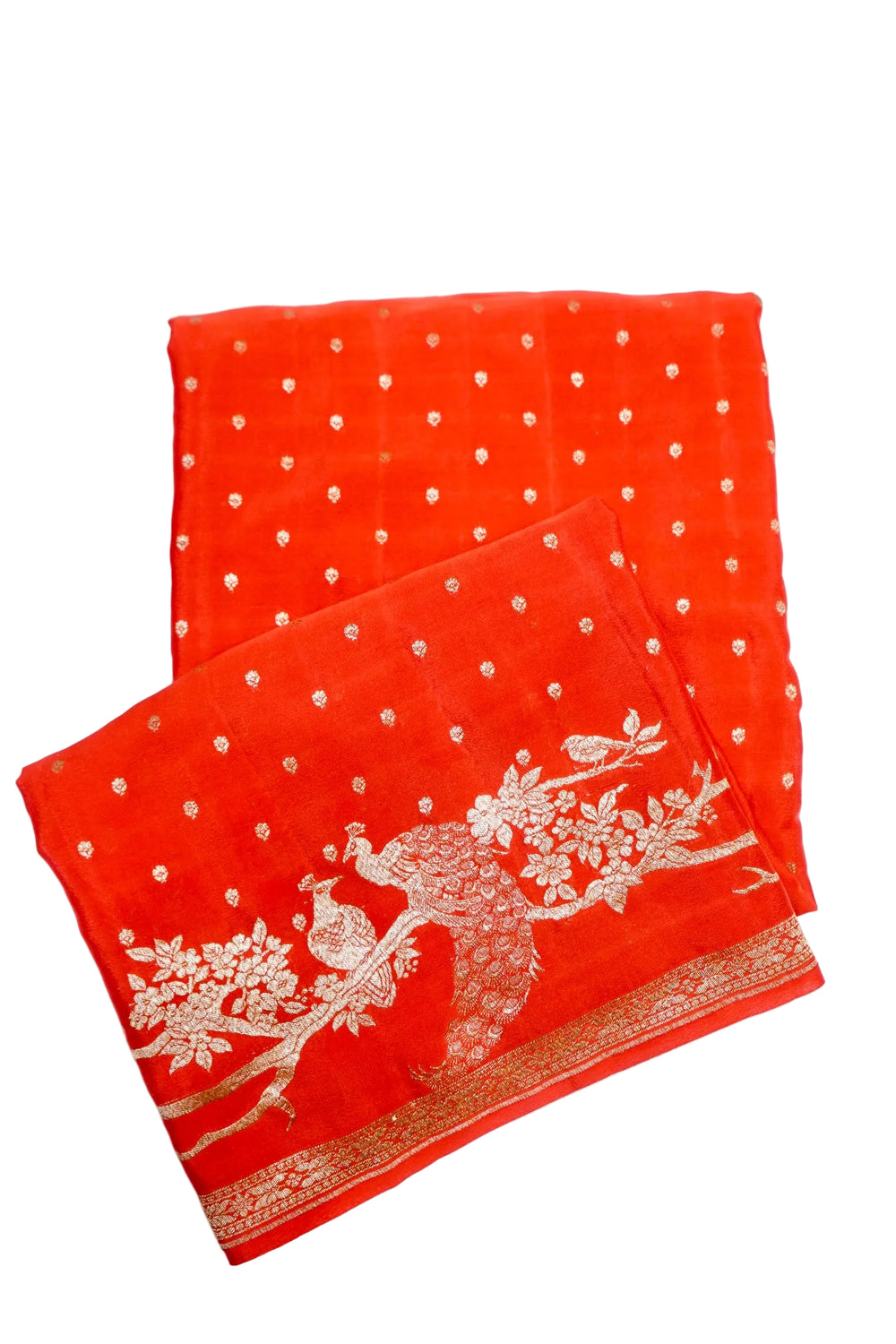 Saffron Orange Booti Crepe  Handwoven Banarasi Saree