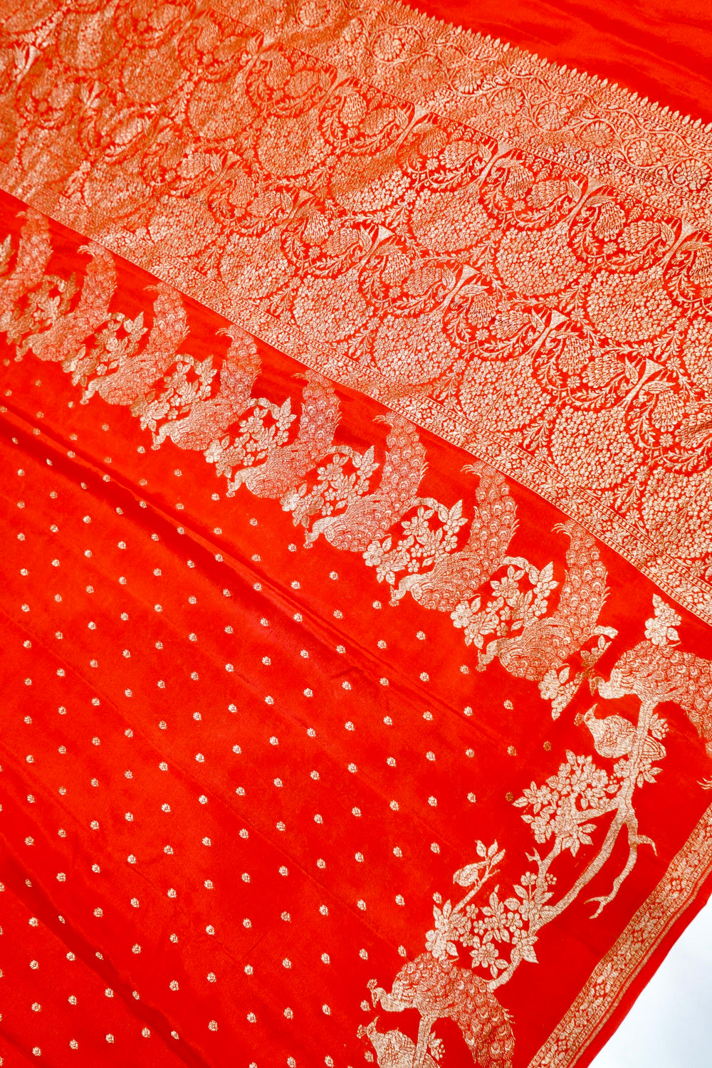 Saffron Orange Booti Crepe  Handwoven Banarasi Saree