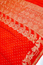 Saffron Orange Booti Crepe  Handwoven Banarasi Saree
