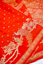 Saffron Orange Booti Crepe  Handwoven Banarasi Saree