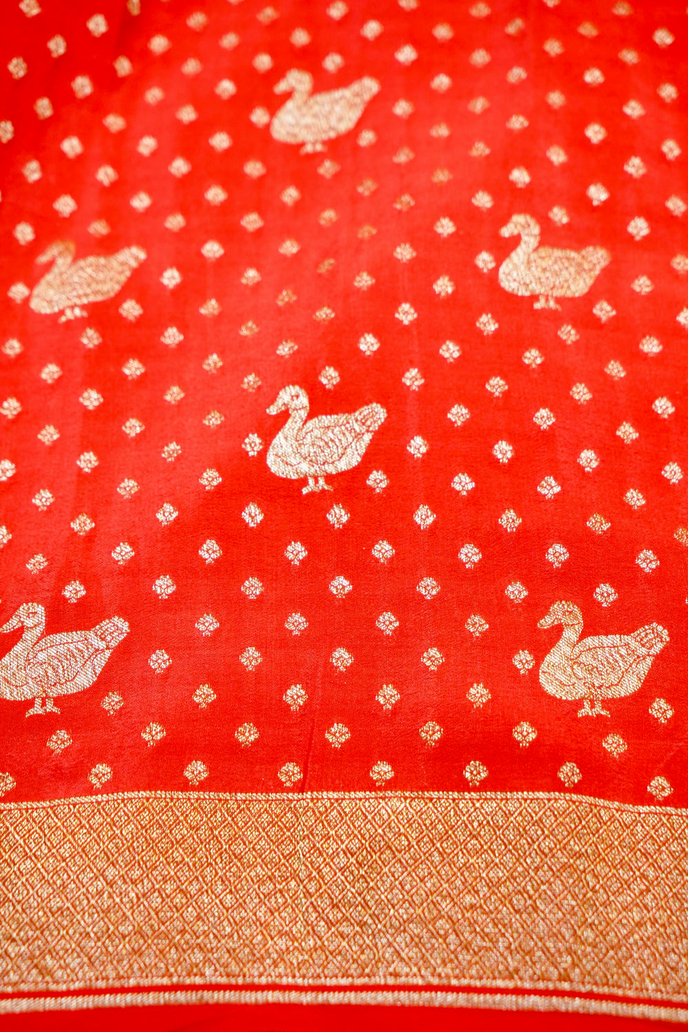Saffron Orange Booti Crepe  Handwoven Banarasi Saree