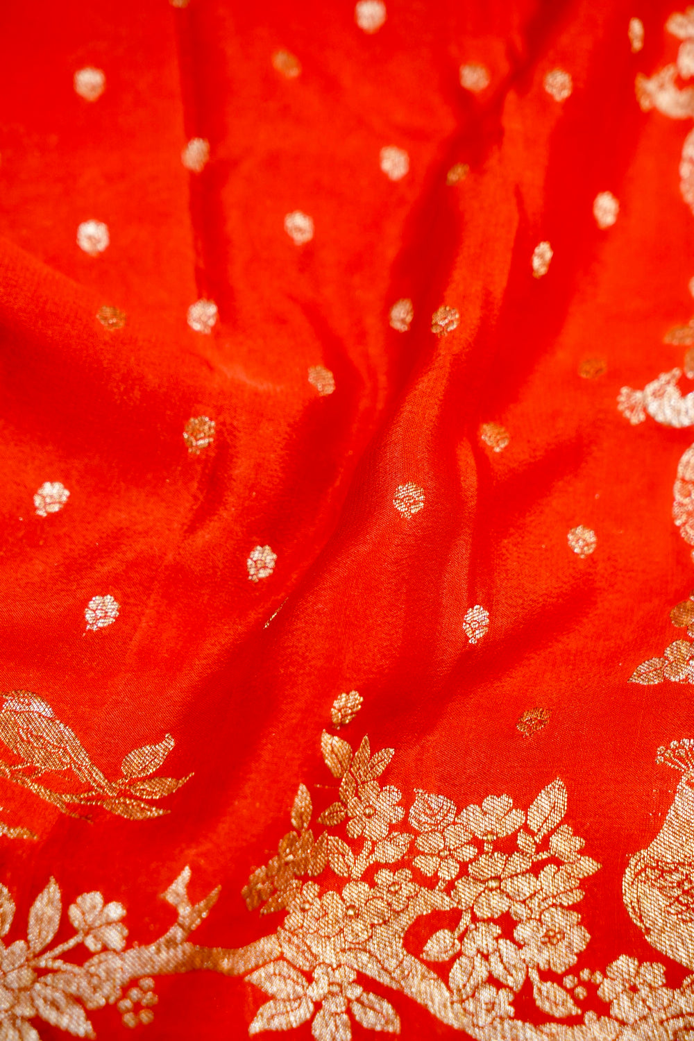 Saffron Orange Booti Crepe  Handwoven Banarasi Saree