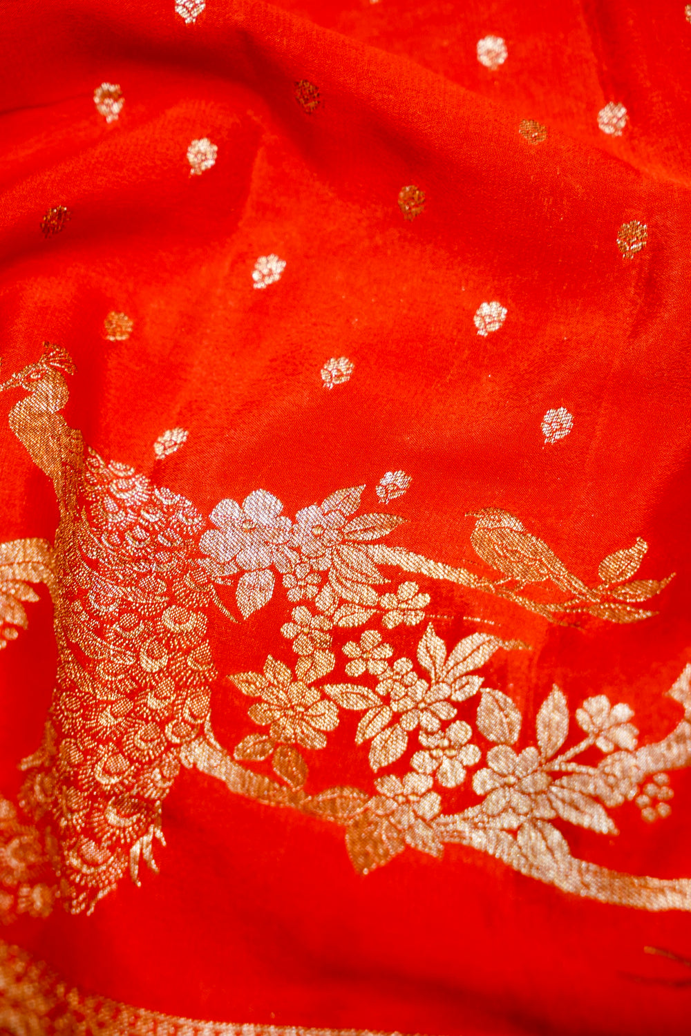 Saffron Orange Booti Crepe  Handwoven Banarasi Saree