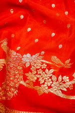 Saffron Orange Booti Crepe  Handwoven Banarasi Saree