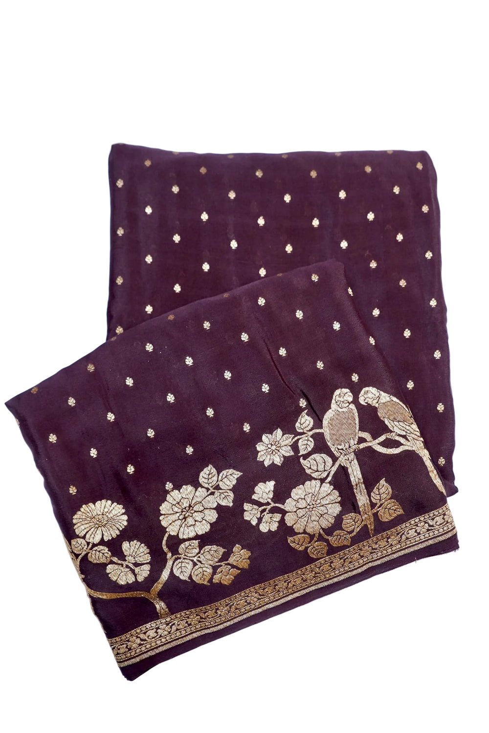 Wine Purple Booti Crepe  Handwoven Banarasi Saree