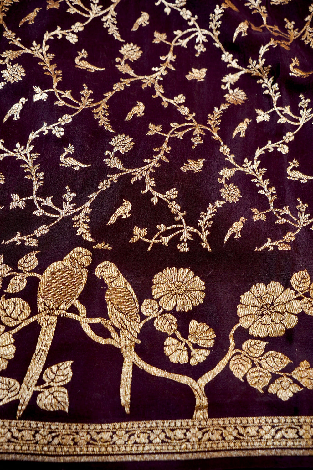 Wine Purple Booti Crepe  Handwoven Banarasi Saree