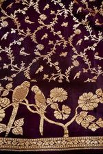 Wine Purple Booti Crepe  Handwoven Banarasi Saree