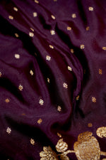 Wine Purple Booti Crepe  Handwoven Banarasi Saree