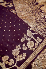 Wine Purple Booti Crepe  Handwoven Banarasi Saree