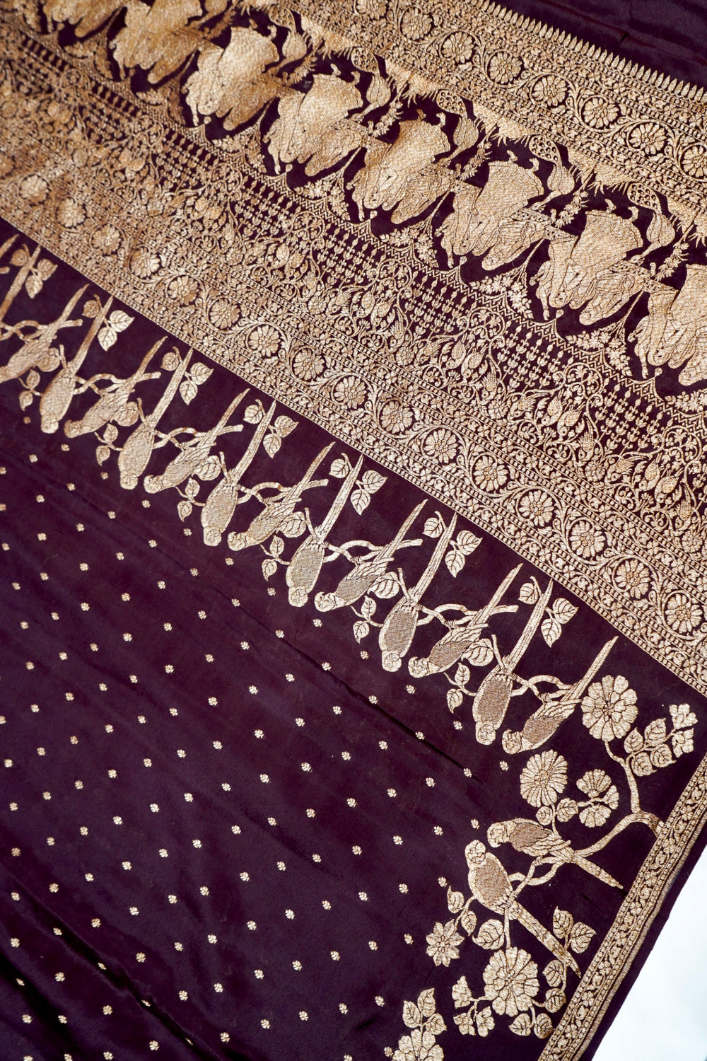 Wine Purple Booti Crepe  Handwoven Banarasi Saree