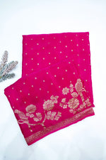 Magenta Pink Booti Crepe  Handwoven Banarasi Saree