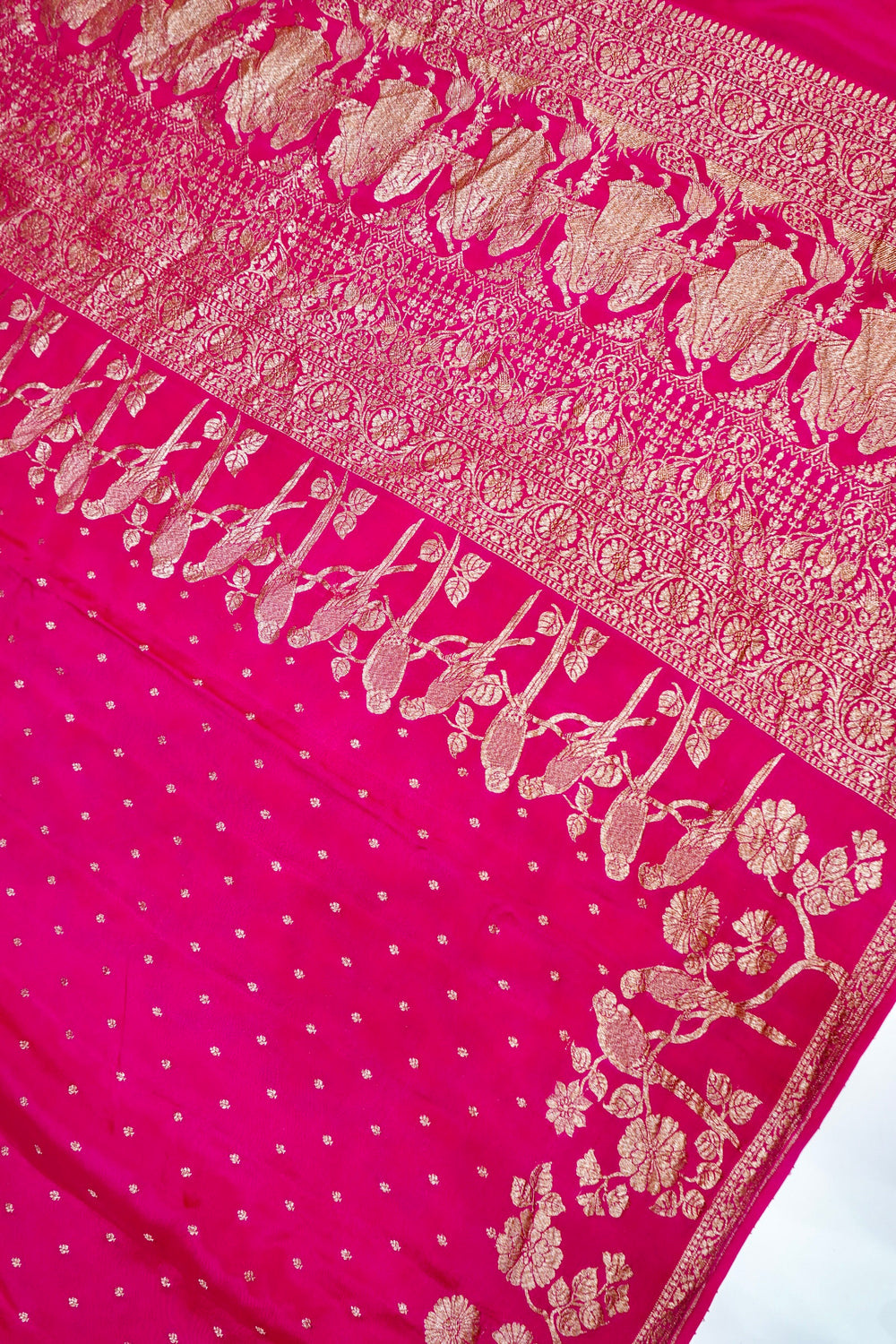 Magenta Pink Booti Crepe  Handwoven Banarasi Saree