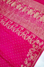 Magenta Pink Booti Crepe  Handwoven Banarasi Saree