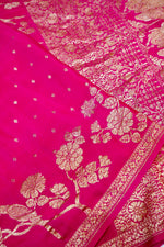 Magenta Pink Booti Crepe  Handwoven Banarasi Saree