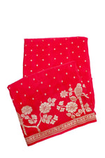 Rose Red Booti Crepe  Handwoven Banarasi Saree