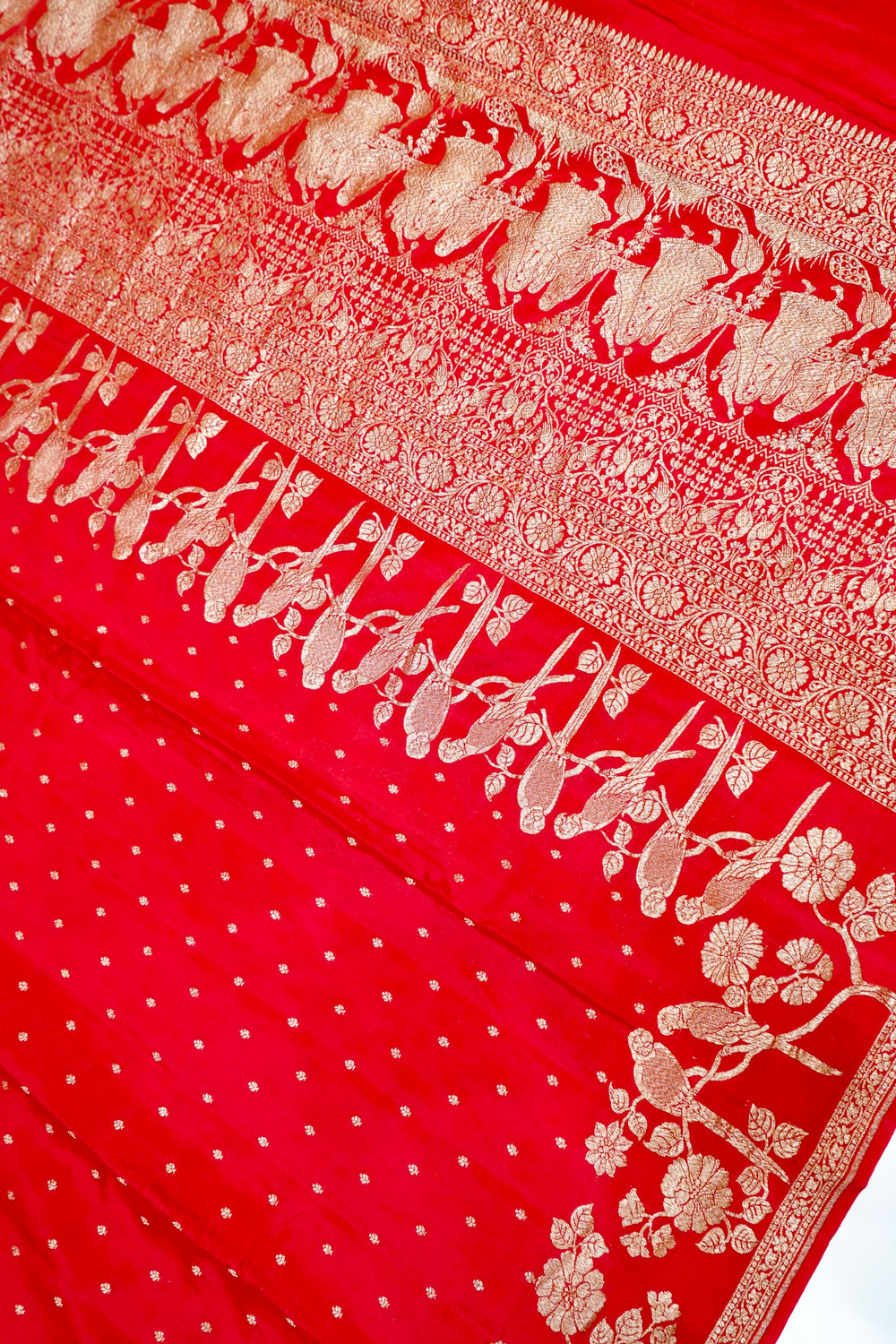 Rose Red Booti Crepe  Handwoven Banarasi Saree
