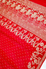 Rose Red Booti Crepe  Handwoven Banarasi Saree