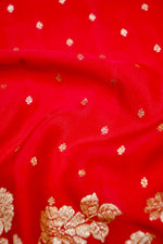 Rose Red Booti Crepe  Handwoven Banarasi Saree