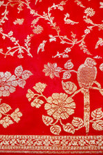 Rose Red Booti Crepe  Handwoven Banarasi Saree