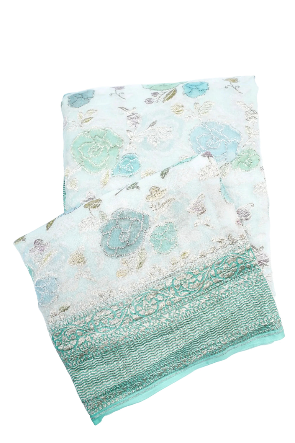Mint Green Jangla Georgette Khaddi Handwoven Banarasi Saree