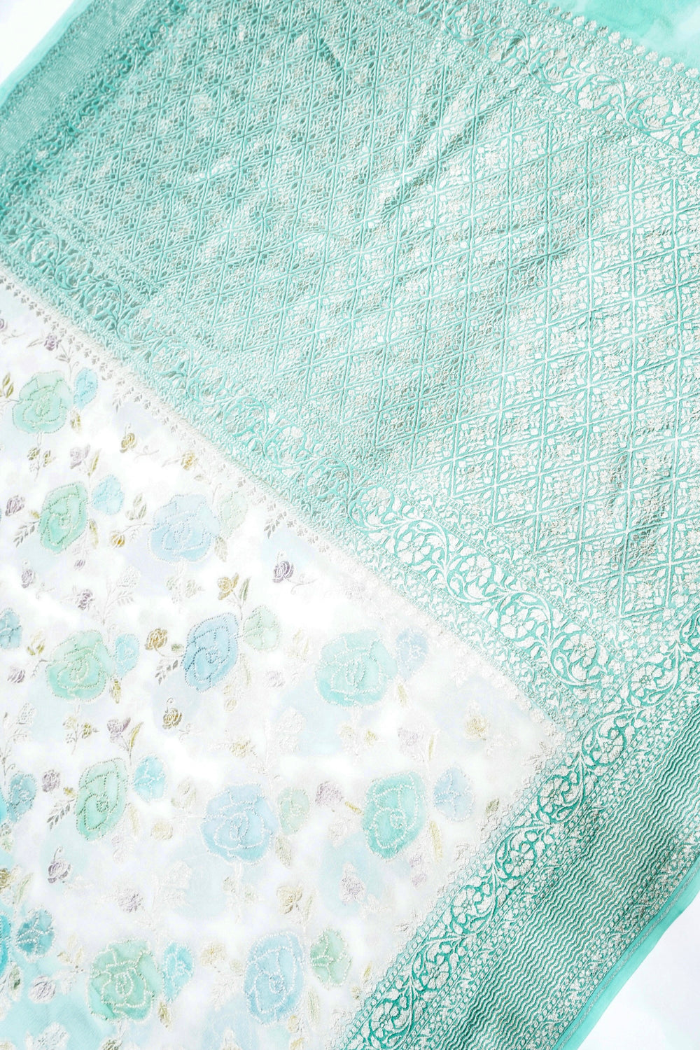 Mint Green Jangla Georgette Khaddi Handwoven Banarasi Saree