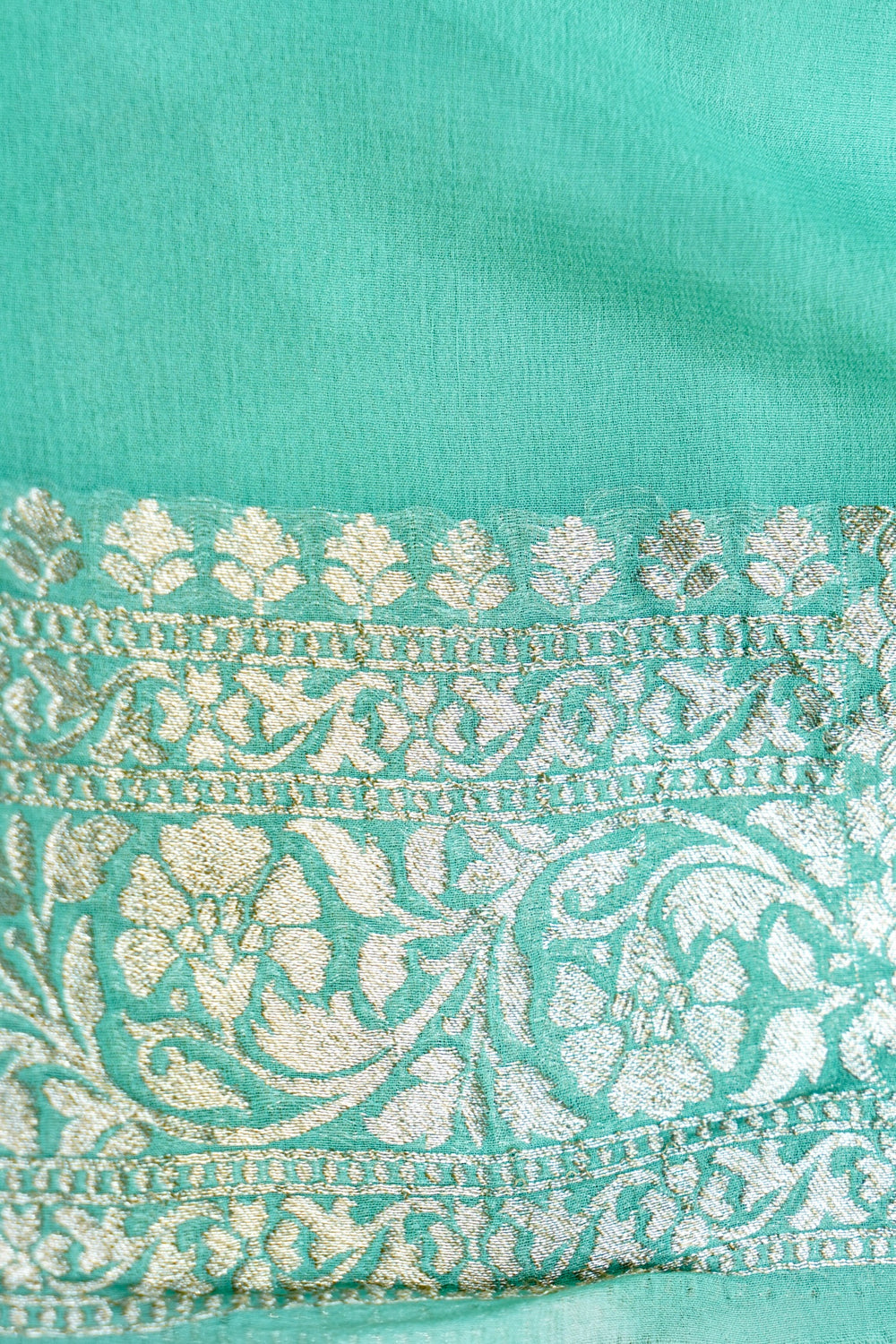 Mint Green Jangla Georgette Khaddi Handwoven Banarasi Saree