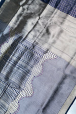 Navy Blue Stripe Katan Silk Handwoven Banarasi Saree